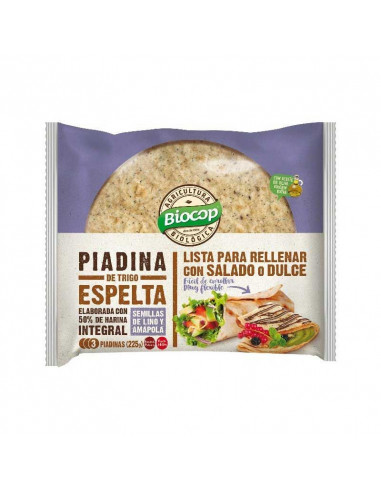 BIOCOP PIADINA SPELT FLAX POPPY SEED 225G