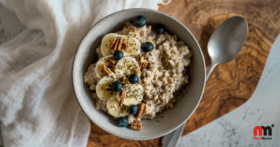 Overnight Oats con plátano, arándanos y nueces